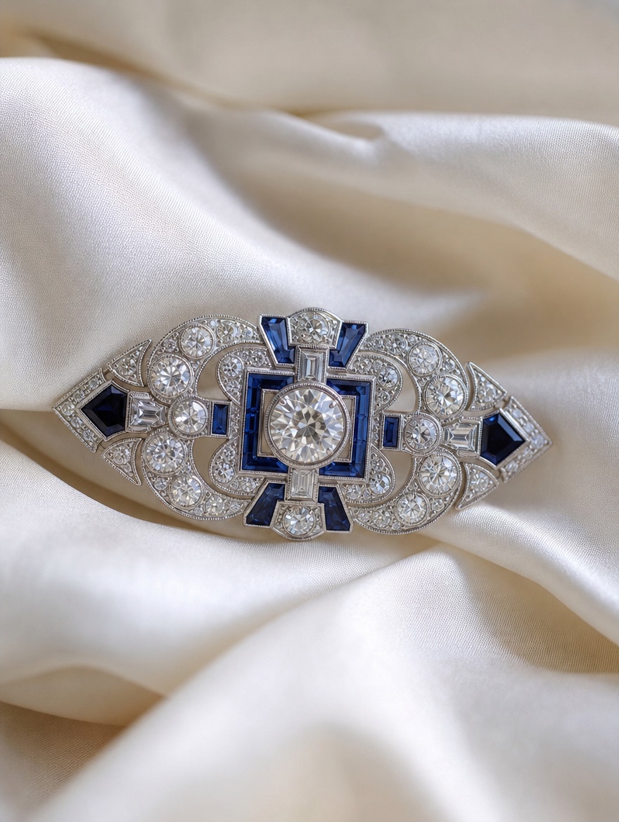 Art Deco diamond and sapphire brooch